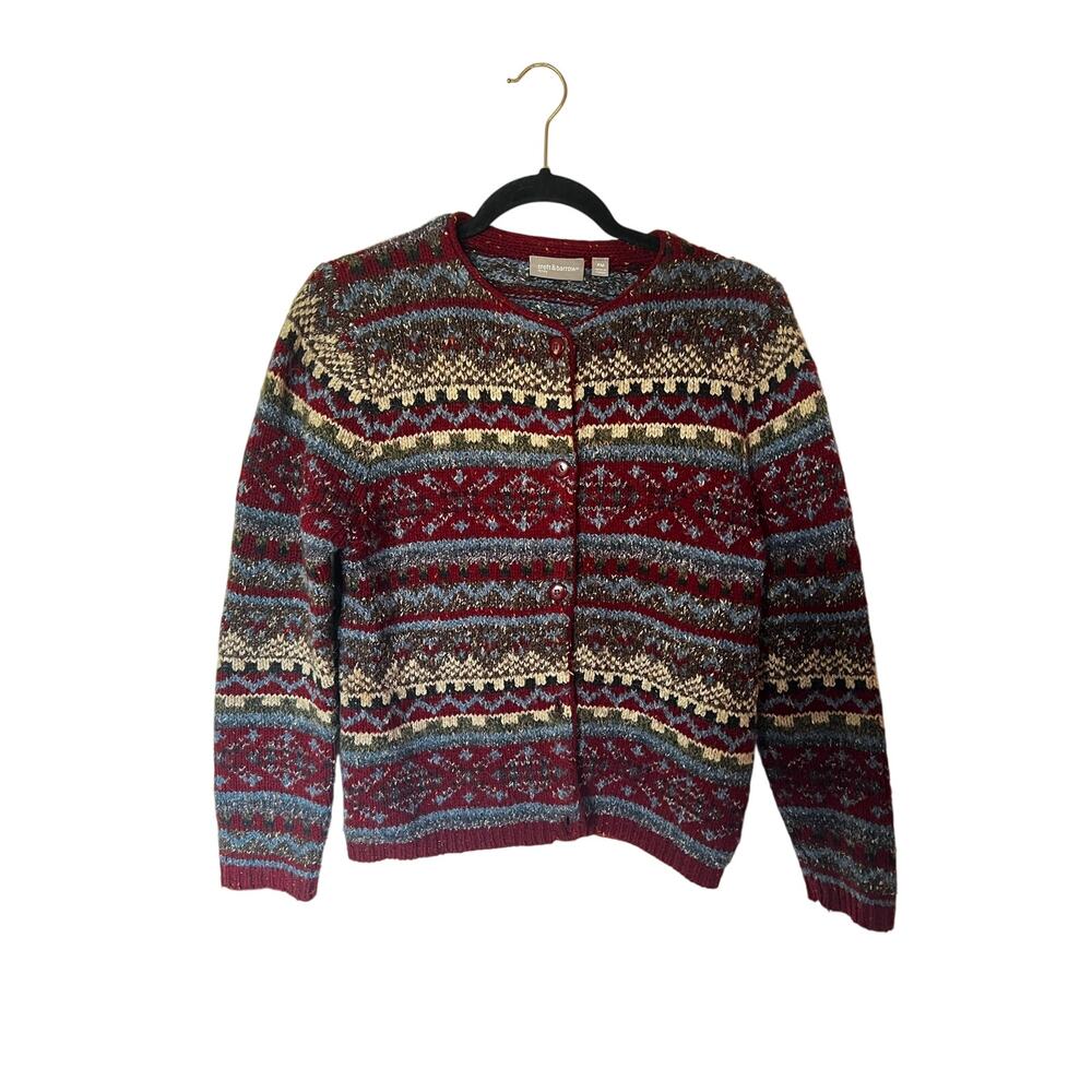 Vintage Burgundy Fair Isle Cardigan SZ MP